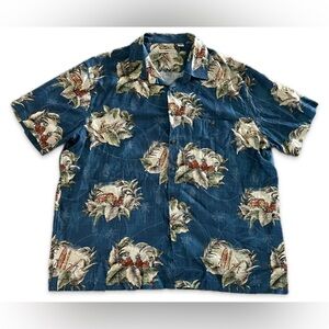 Campia Moda Shirt Mens XXL Blue Cotton Button Up Hawaiian Surfing Casual